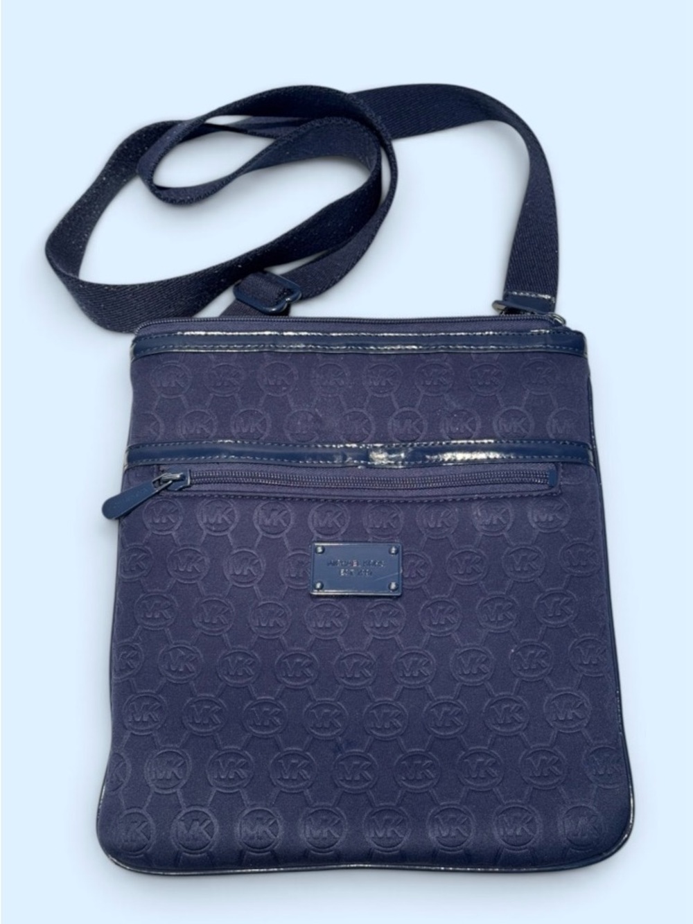 Michael Kors Navy Embossed MK Crossbody Messenger Bag